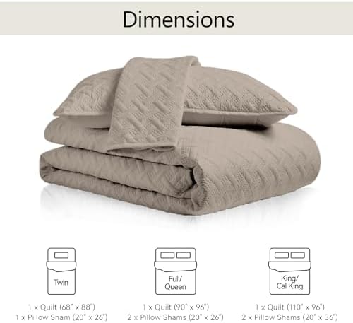 FLYMME Twin Quilt Set,Lightweight Taupe Bedspreads,Basket Weave Pattern,Ultra Soft Microfiber Bedspread Bed Coverlet 2 Pieces for All-Seasons (1 Quilt,1 Shams)