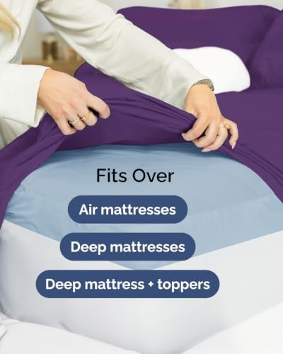 Extra Deep Flex Top Split Head King Sheet Set - 6pc Cooling Sheets - Purple