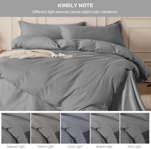 SAPHREAS 100% Washed Cotton Duvet Cover Queen Size Set, Linen Like Comforter Cover with Zipper Closure & Corner Ties (No Comforter), 90x90 Grey