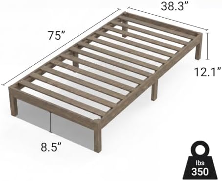 LIFEMENT Twin Bed Frame Classic Wood Platform, Noise Free, Under Bed Storage, No Box Spring Needed, Easy Assembly, Gray