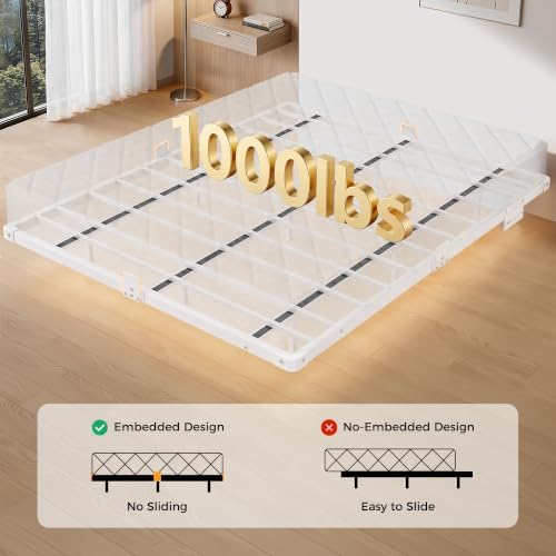 Floating Bed Frame King Size with 4-Side Underbed RGB LED Lights & Charging Station, Modern Metal Platform Bed No Box Spring Needed, 10in Comfort Height, 1000lbs Support for Bedroom