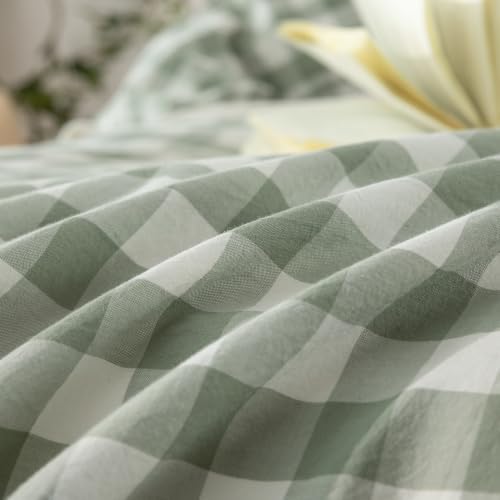 BESTOUCH Gingham Cotton Duvet Cover Set Sage Green King