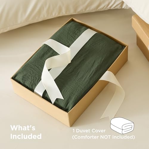 Bedsure Prewashed Duvet Cover Only, Cotton-Like Feel, Olive Green, Queen