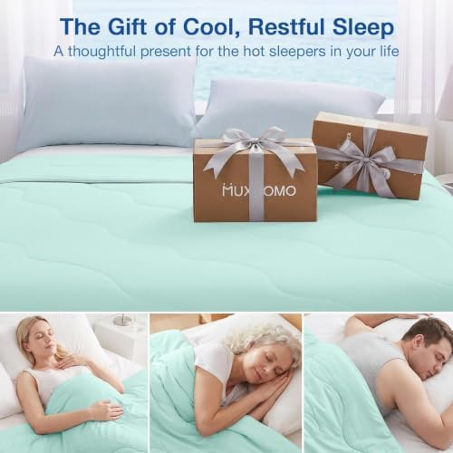 MUXHOMO Cooling Comforter King Size, Cooling Blanket for Hot Sleepers and Night Sweats, Lightweight Summer Comforter with Breathable Bamboo-Derived Rayon Fill, 104x90 Inches, Light Green