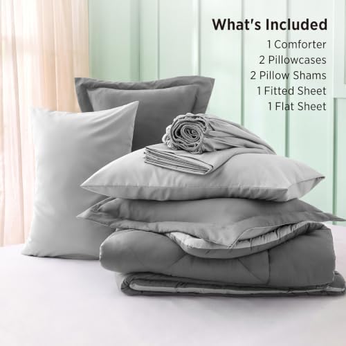 Bedsure Bed in a Bag King Reversible Bed Set 7 Pieces Grey/Light Grey