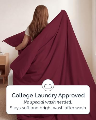 Duvet Cover Twin/Twin XL - 2 Piece Set, College Dorm Room - Burgundy