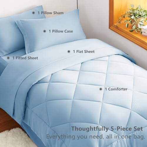 CozyLux Twin XL Comforter Set 68"x88" Baby Blue - 5 Piece Bed in a Bag