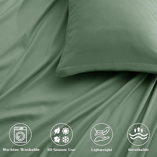 P Pothuiny 5-Piece Split King Sheets Set, Sage Green Soft Microfiber Fabric