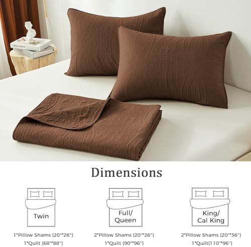 akkialla Full/Queen Quilt Bedding Set,Brown Ultrasonic Quilt Set,Lightweight Soft Bedspread Coverlet,Modern Style Coin Pattern Bed Cover for All Seasons,3 Piece(1 Quilt,2 Pillow Shams)