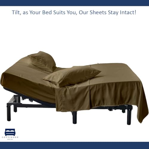 4 Piece Flex Head King Sheet Set 34" Top, 100% Egyptian Cotton, Taupe