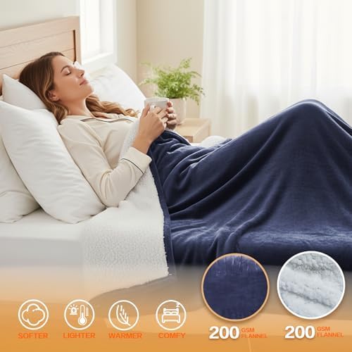 Electric Heated Blanket King Size 90''x100'' - Dual-Control Heating Blanket, Soft & Warm Flannel 10-Level Temperature Control, 8 Hours Auto Off, Rapid Heating & Overheat Protection