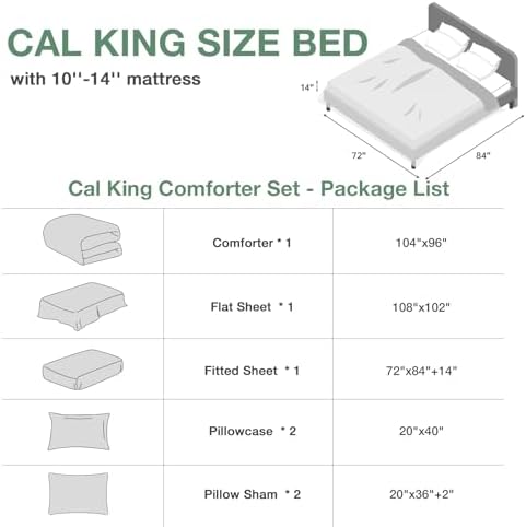 MUXHOMO Mineral Blue Cal King Comforter Set, Elegant Floral Print Bed in a Bag 7 Pieces, Ultra Soft & Breathable Reversible Botanical Pattern Bedding Set with Comforter, Sheets, Pillowcases, and Shams