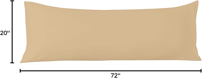 Comfort Beddings Body Pillowcase, 100% Organic Cotton 720 Thread Count Sateen, Soft Cooling Taupe, 1-Pack, Hidden Zipper Closure, Hotel Quality, Fade & Shrink Resistant, 20 x 72 Inches