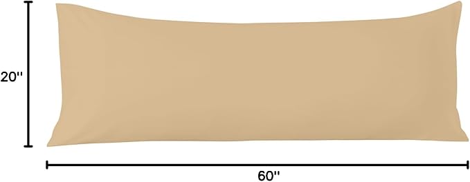 Comfort Beddings Body Pillowcase, 100% Organic Cotton 600 Thread Count Sateen, Soft Cooling Taupe, 1-Pack, Hidden Zipper Closure, Hotel Quality, Fade & Shrink Resistant, 20 x 60 Inches