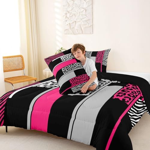 Feelyou Animal Print Ombre Leopard Comforter Set Full Size Kids Boys Girls