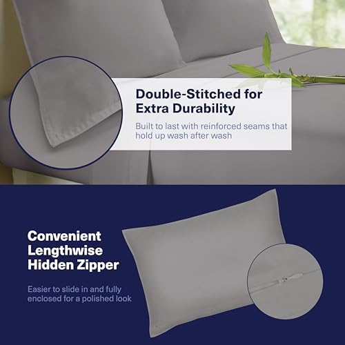 Kickoff Viscose Bamboo Sheets Full Size 4-pc 100% Organic Bamboo Viscose Bed Cooling Sheets Full Size Set Cool Bedding for hot Sleepers Sheet Set - Gift Ready Packaging (Dark Grey, F)