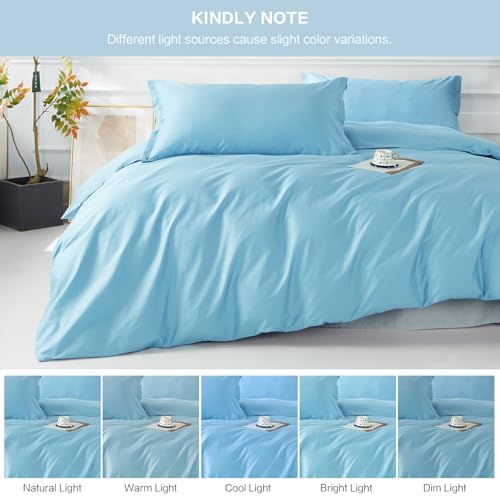 SAPHREAS Blue Duvet Cover Queen Size 3 Pieces Extra Soft 100% Cotton Bedding Set, Includes 1 Duvet Cover 90"x90" with Zipper Closure & 2 Pillow Shams, Comforter Not Included
