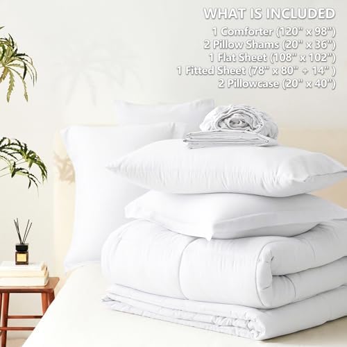 CozyLux Oversized King Comforter Set, 7-Piece Bed in a Bag, White