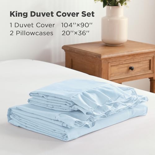 Andency Light Blue Ruffle Duvet Cover King, Shabby Chic Bedding Set