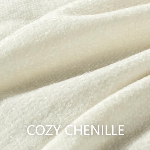 Chenille Throw Blanket for Couch 60" x 80" Twin, Ivory White