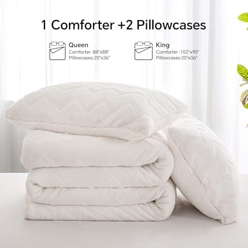 BEDELITE Fluffy Sherpa King Comforter Set,Beige