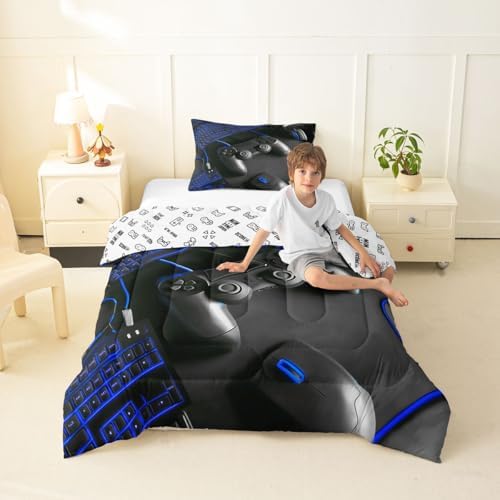 Feelyou Gamer Bedding Set Soft for Boys Girls, Gaming Comforter Set Twin