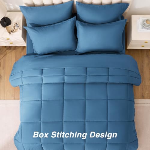 Love's cabin Plaid Full Comforter Set, Misty Blue