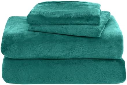 Elegant Comfort Luxuriously Soft 4-Piece Velvet Plush Flannel Sheet Set - Premium Quality - Cozy Warm, Anti-Static, Non Pilling Fuzzy Velvet Flannel Fleece Deep Pocket Sheet Set - Twin, Turquoise