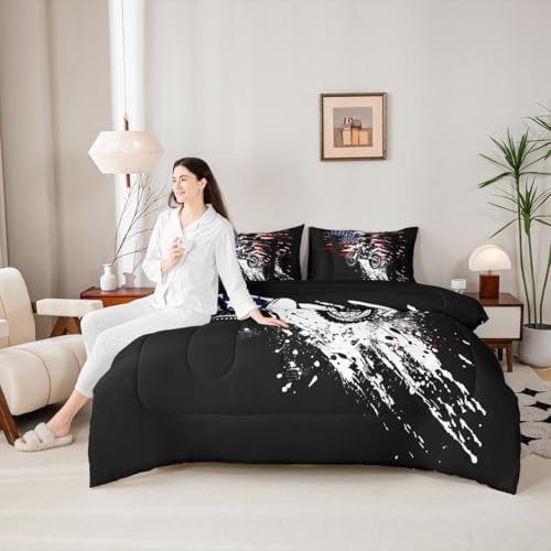 Feelyou Dirt Bike Rider Queen Comforter Set with Sheets for Kids Boys Girls Splatter Print 7 Pieces Bedding Set Off-Road Racing Bed in a Bag Outdoor Sports Room Decor Motocross Art Soft Lightweight