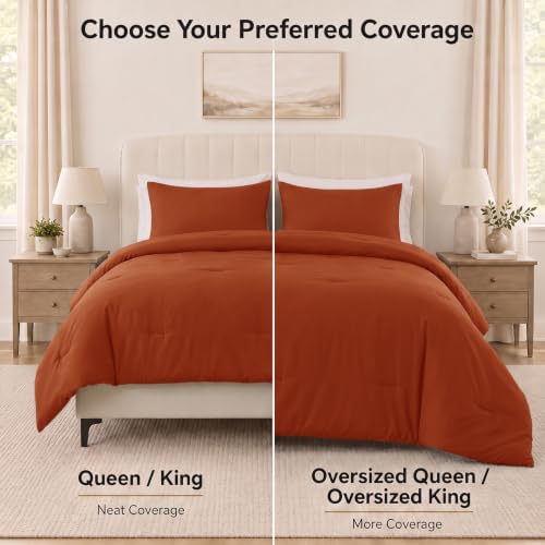 CozyLux Oversized King Comforter Set, 3 Pieces Burnt Orange Quilted Bedding