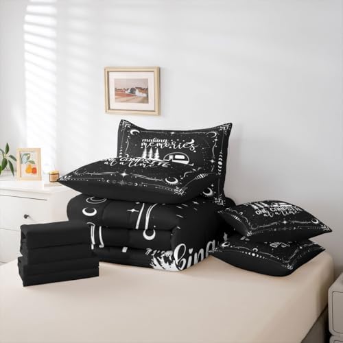 Erosebridal 7 Pieces Camper Decor Bed Sets King Happy Camping Comforter and Sheets - Rustic Farmhouse Bed in A Bag for Kids Teens Adult, Starry Sky Comforter Camper Car Bedding Sheet Set Pillowcase