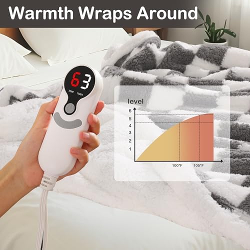 Electric Heated Blanket Full Size 72"×84" with 9 Heating Levels & 1-10Hs Auto Off, Checkered Plaid Double Sided Sherpa, Energy Efficient, Machine Washable, Couch & Bed, Gifts for Family- Light Gray