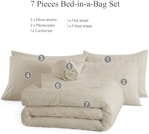 California King Comforter Set Beige Tufted Bedding Sets Farmhouse 7 Pieces