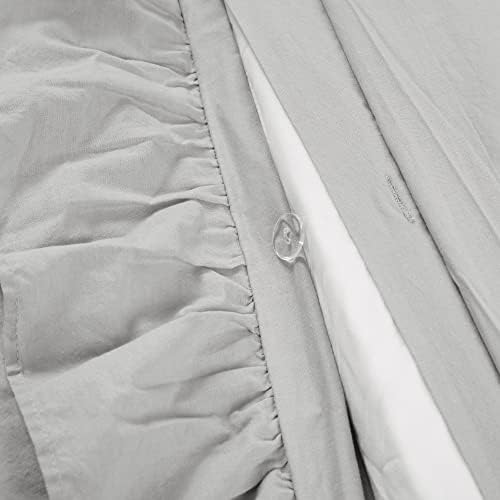 Lush Decor Reyna Ruffle Cotton Duvet Cover Set 3 Piece Set Full/ Queen, Light Gray - Queen Size Bedding Set - Gray Duvet Queen- Ruffled Bedding - Coquette Decor
