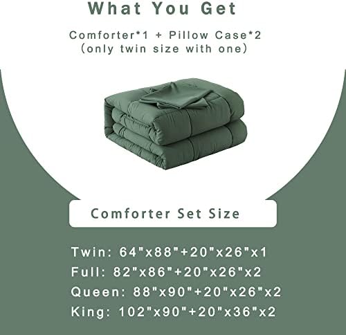 DOWNCOOL Queen Comforter Set -All Season Bedding Comforters Sets with 2 Pillow Cases-3 Pieces Bedding Sets Queen -Down Alternative Sage Green Queen Size Comforter Sets(88"x92")