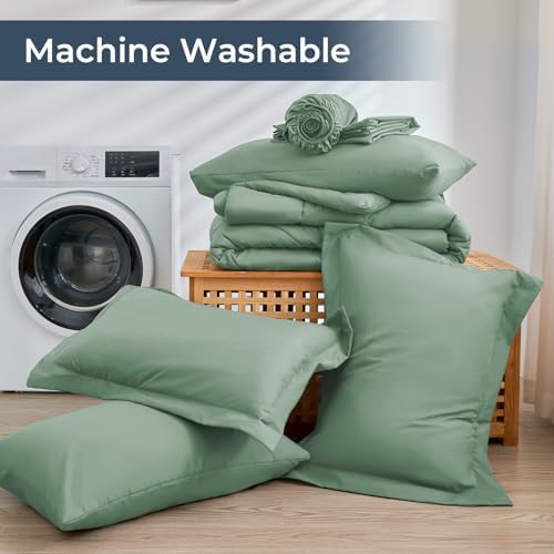 HEVUMYI 7-Piece King Comforter Set, Light Green Bed in a Bag