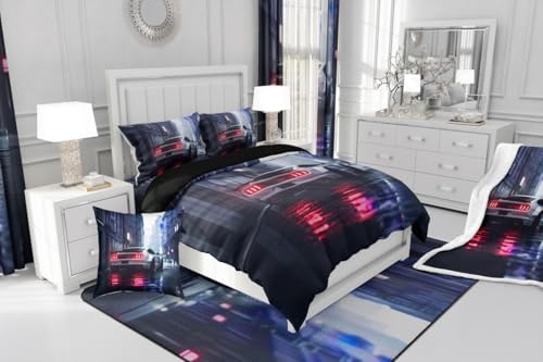 Erosebridal Kids Boys Sports Car Comforter Set Toddler White Race Car Bedding Extreme Sport Duvet Insert with 1 Pillowcase Boys Room Decor Cool Cars Toddler Comforter for Teen,Soft Microfiber