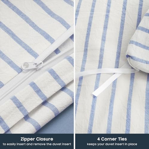 Wake In Cloud Striped Cotton Duvet Cover Set, Blue White, Twin/Twin XL