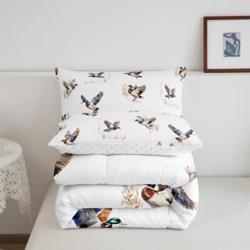 Feelyou Mallard Duck Comforter Set King Size Duck Hunt Bedding Set for Kids Boys Girls Wild Duck Hunting Duvet Quilt Wild Animal Bedroom Decor Microfiber 3 Pcs with 2 Pillow Cases