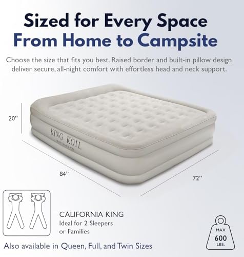 King Koil Air Mattress Cal King with Built-in Pump, Inflatable Blow Up Bed
