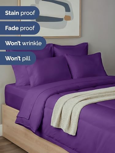 Queen Comforter Set - 7 Piece Bed in a Bag Queen Size Bed Set - Purple