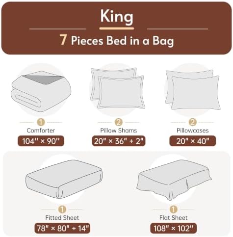 King Comforter Set with Sheets- 7 Pieces Bed in a Bag Orange Bedding Sets