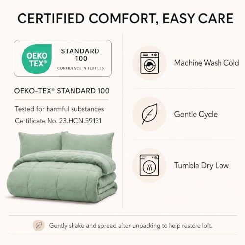 CozyLux Queen Comforter Set Sage Green - 7 Pieces Bed in a Bag