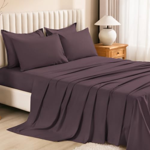 Litanika Plum King Comforter Set with Sheets - 7 Pieces Solid Bed in a Bag