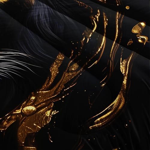 Black & Gold Queen Comforter Set Lion,Animal Print Queen Size Bedding,with 1 Comforter with 2 Pillow Case,Lion Themed Bedroom Decor for Boy Kids