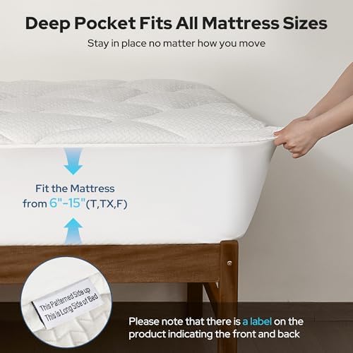 BEDLORE Waterproof Twin XL Mattress Pad, Breathable Mattress Protector for College Dorm Room Essentials with 6-15 Inch Deep Pocket, Noiseless Quilted Fitted Mattress Topper Bed Cover