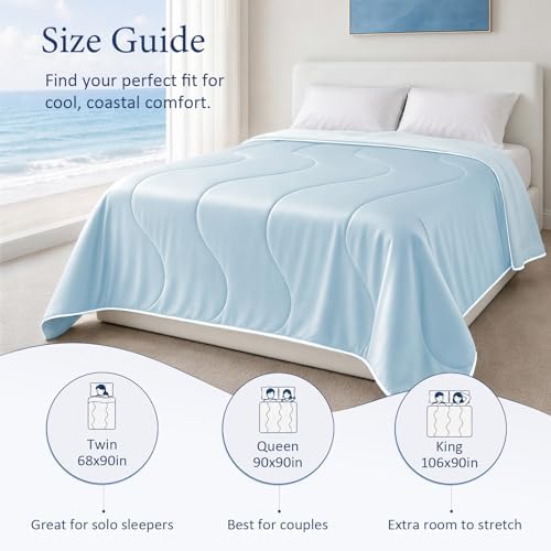 Cooling Comforter for Hot Sleepers, Queen 90x90, Light Blue