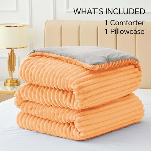 BEDELITE Fleece Twin/Twin XL Comforter Set, Fluffy Bed Set, Coral