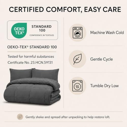 CozyLux King Size Comforter Set Dark Grey - 7 Pieces Bed in a Bag