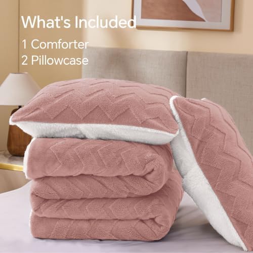 BEDELITE Fluffy Sherpa King Comforter Set,Dusty Pink